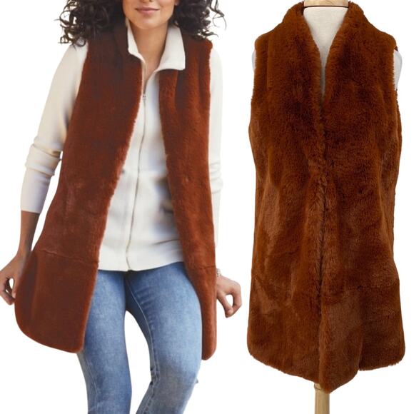Soft Surroundings Jackets & Blazers - Soft Surroundings Longline Vest Faux Fur Burnt Orange Brown Womens Medium